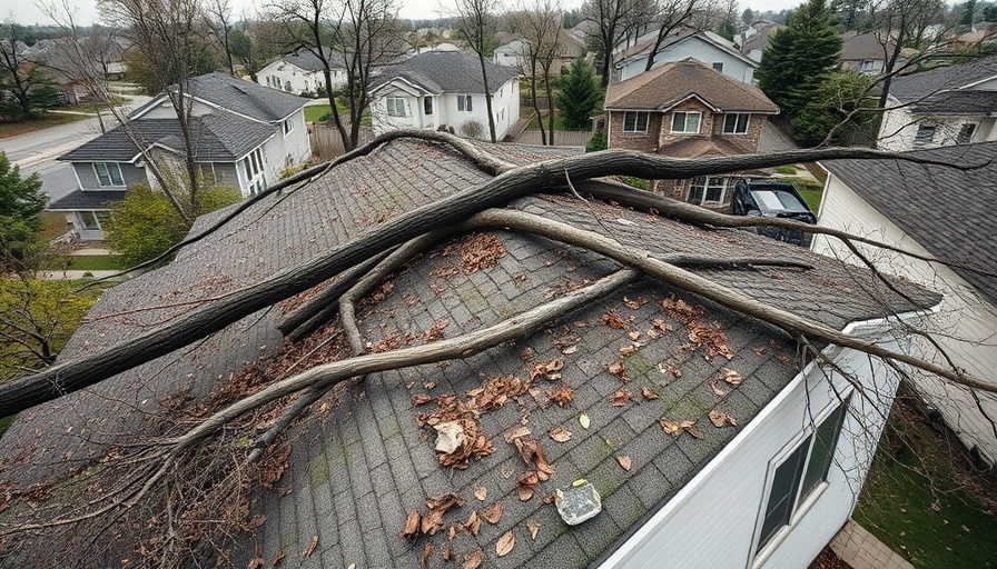 Holden storm damage recovery: Roof and fallen tree branches.