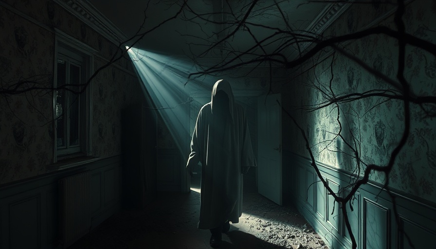 Mystical scene in an old sanatorium with an eerie figure.