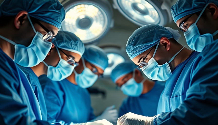 Surgeons performing pig kidney transplant in bright operating room.