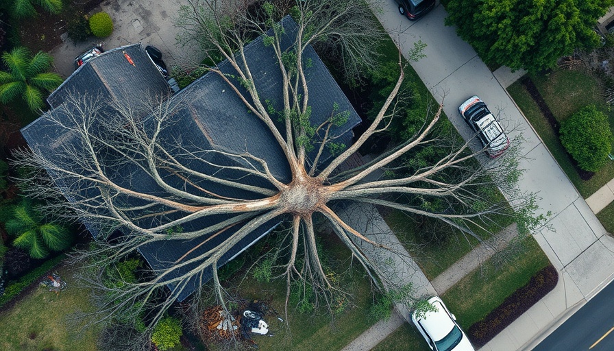 Storm damage in Central Massachusetts with fallen trees on house