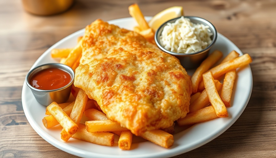 Crispy golden fish and chips served with tartar sauce and coleslaw on a plate, New England restaurants best 50 list.