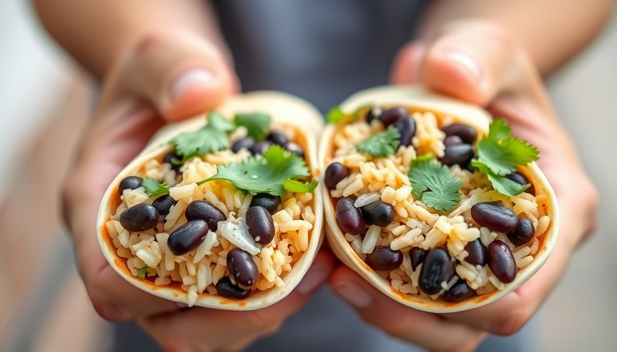 Burritos held in hands with fresh fillings from Anna's Taqueria.