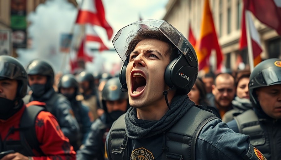 Intense public protest in South Asia with passionate expressions and flags.
