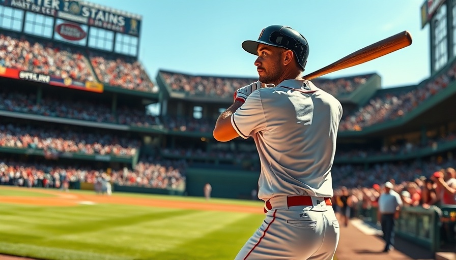 Red Sox player intensely watching the ball in a dynamic baseball scene.
