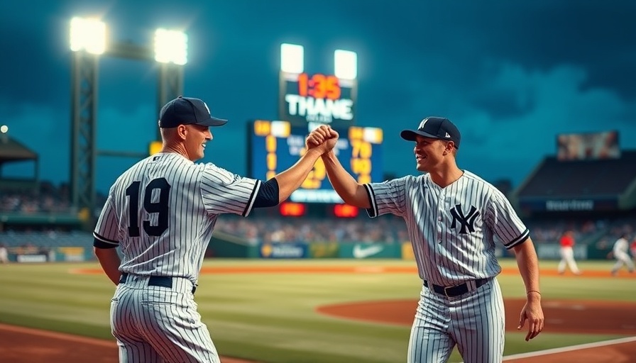 Aaron Judge celebrating on field passing DiMaggio record.