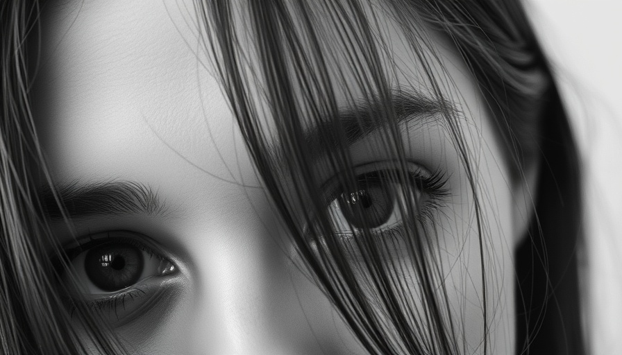 Close-up cropped image showing eyes, monochromatic style.