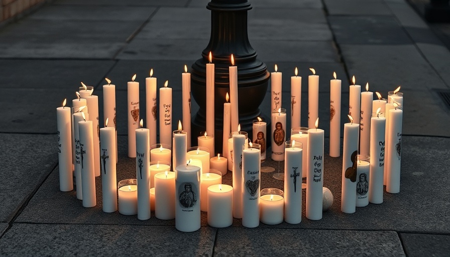 Memorial candles on sidewalk for Lawrence shooting investigation.