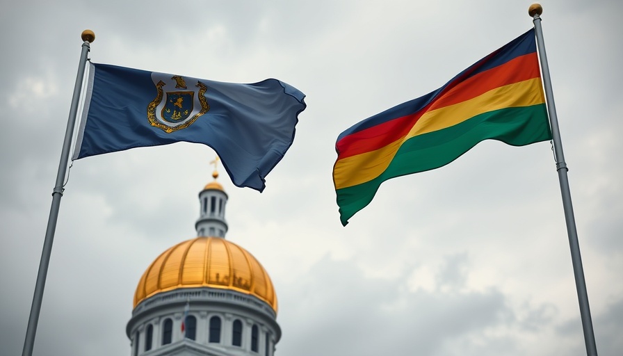 Massachusetts state flag and Pride flag at statehouse.