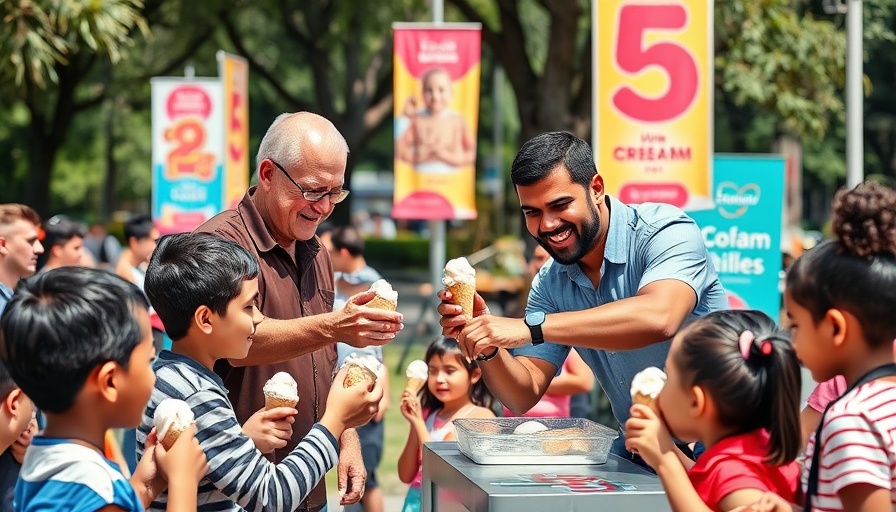 Ben & Jerry's ice cream sampling event with children gathered eagerly.