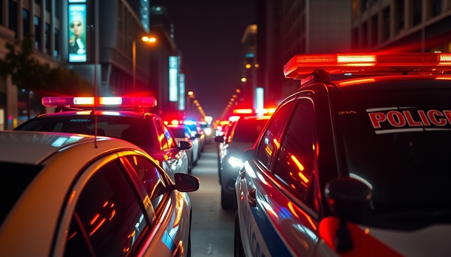 Police cars with flashing lights during Fall River school lockdown hoax.