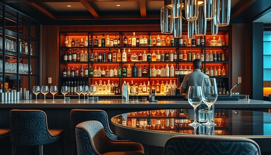 Stylish bar at a new Boston restaurant, warm ambiance.