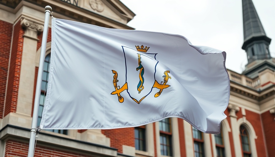 Massachusetts state flag waving at government building, politics.
