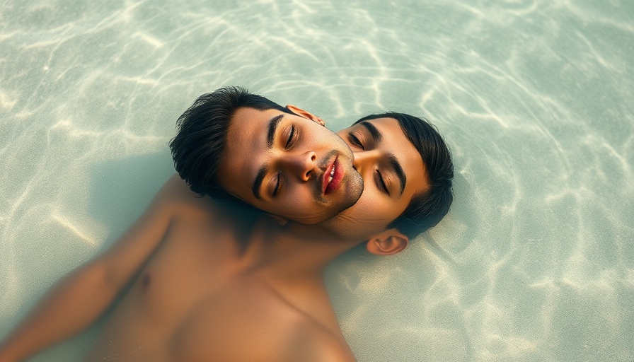 Serene young man floating in shallow water, relaxed expression.