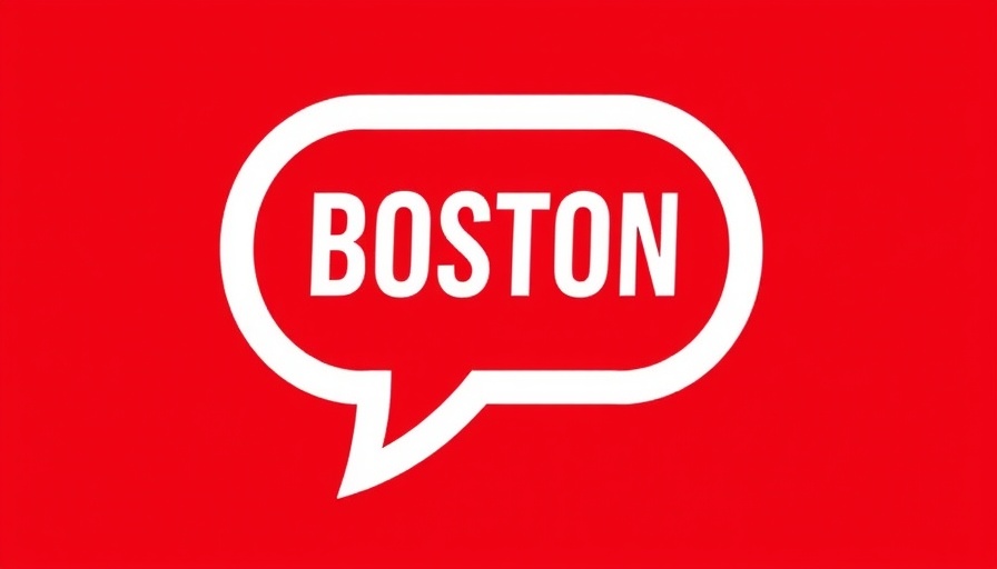 Boston logo design with bold 'BOS' in red speech bubble.
