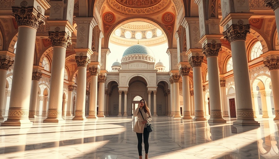 Stunning Abu Dhabi mosque with columns, Abu Dhabi travel guide.