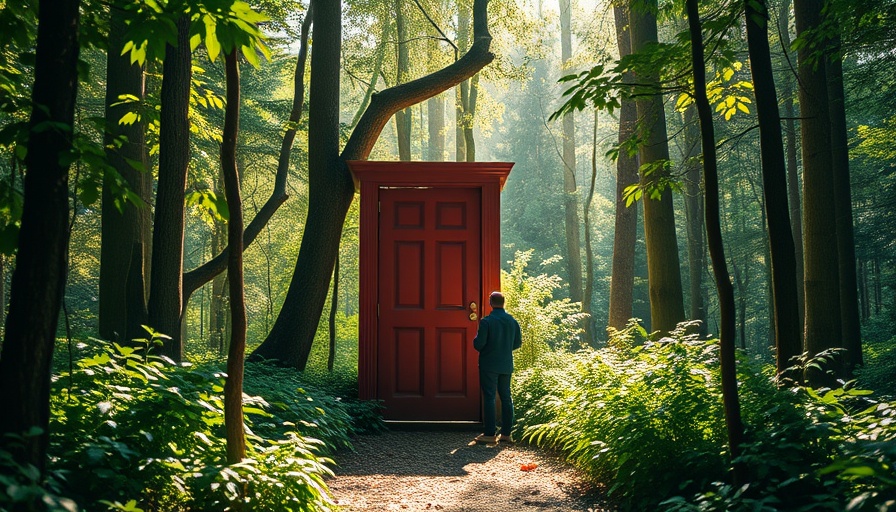 A Big Bold Beautiful Journey review: mysterious door in forest scene.