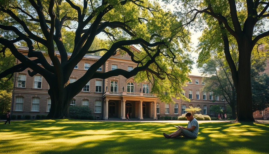 Historic college building and shaded campus, U.S. News College Rankings 2025.