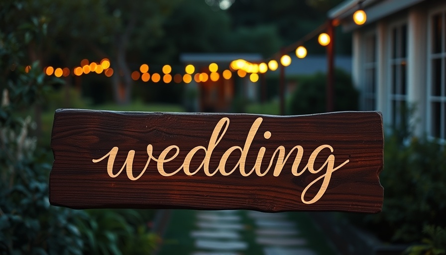 Rustic wedding sign in garden ambiance, wedding venue refund policy.