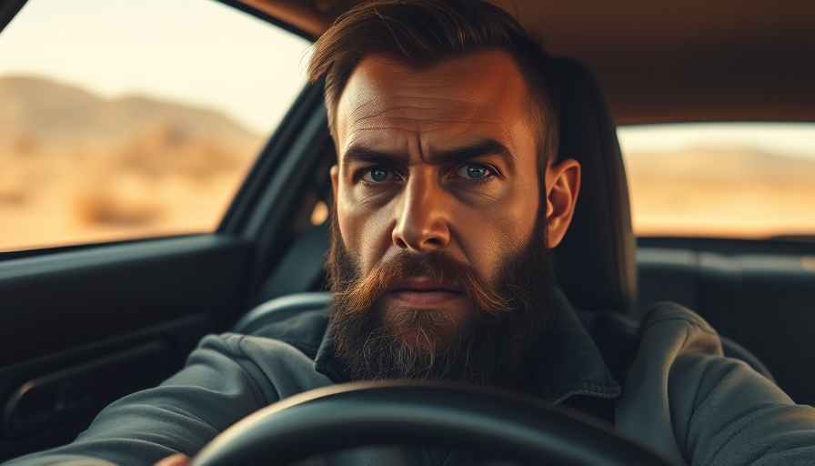 Focused man driving in intense moment, Paul Thomas Anderson style.