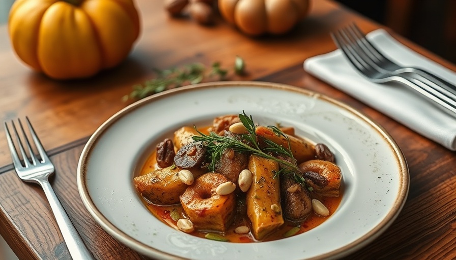 Exquisite fall dish garnished with herbs and nuts in Boston restaurant.