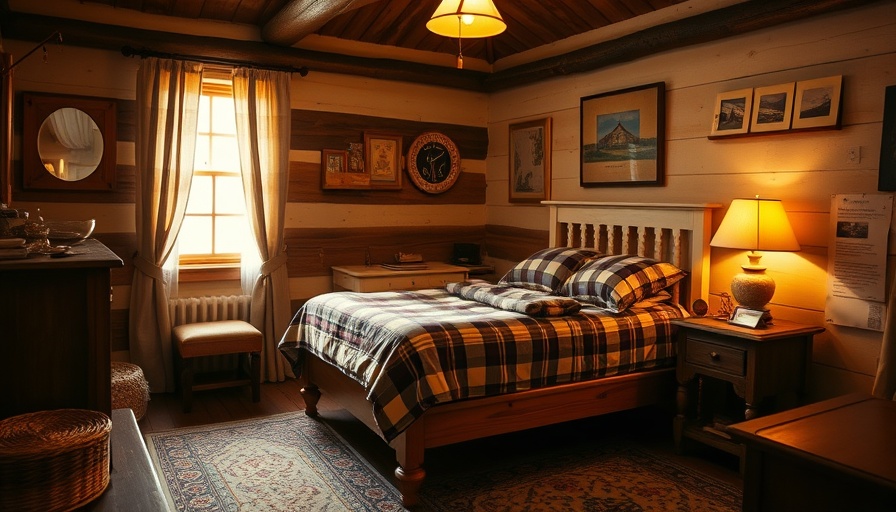 Cozy bedroom with vintage wooden bed and soft lighting.