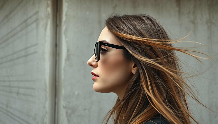 Woman in sunglasses with a neutral expression against a concrete wall.