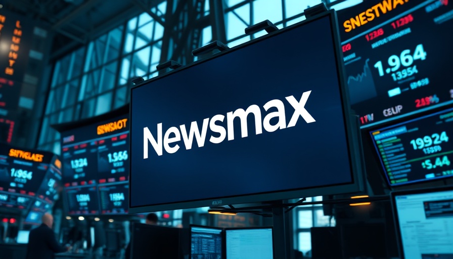 Newsmax logo on exchange screen amid trading systems, Todd & Weld suing Newsmax.