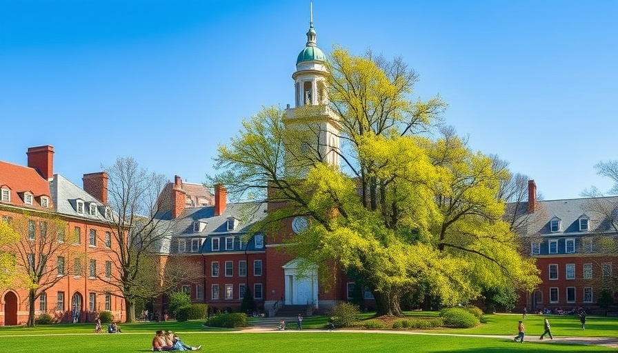 Harvard University campus funding dispute scene with historic buildings.
