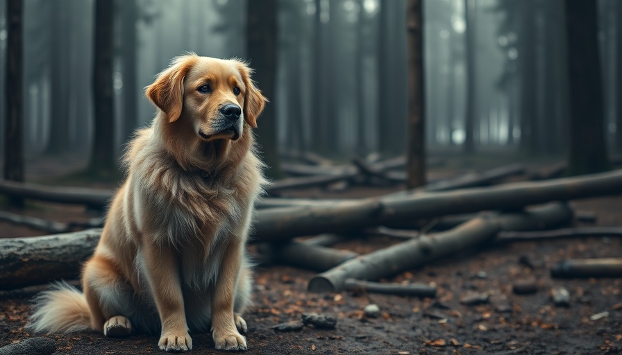 Good Boy film review: Calm golden dog in misty forest.