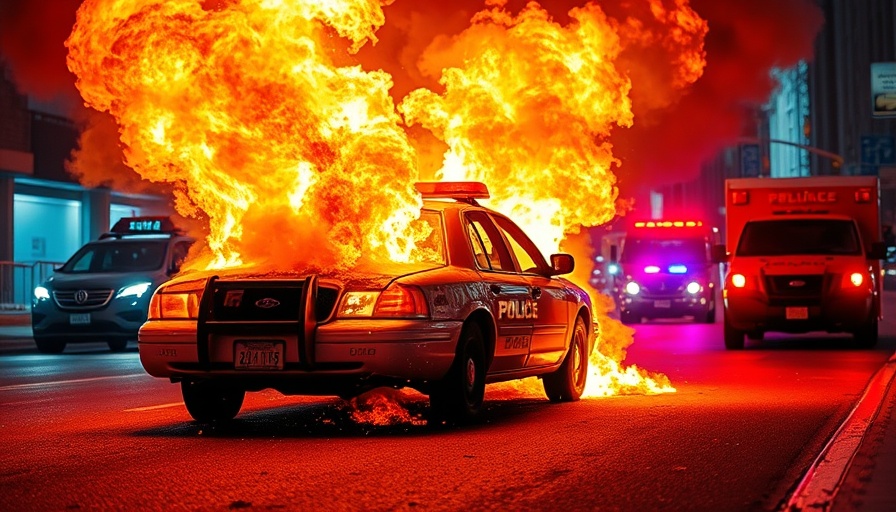 Police cruiser on fire in Boston after car meet incident.