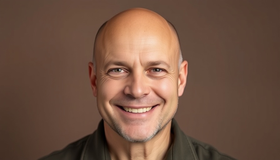Portrait of a bald middle-aged man smiling, Tracking Health Metrics for Longevity.
