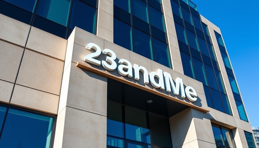 23andMe office building exterior with logo, highlighting bankruptcy and data privacy themes.