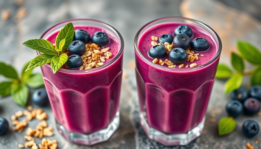 Vibrant wild blueberry muffin smoothie in ornate glass