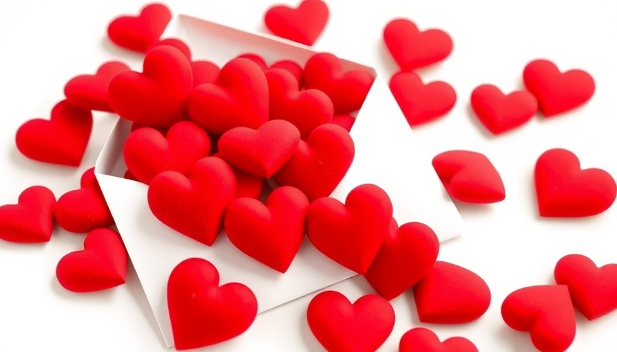 Valentine's Day theme with red hearts and envelope