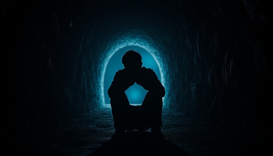 Silhouette of a person appearing distressed in a dark tunnel, symbolizing lack of progress in life.