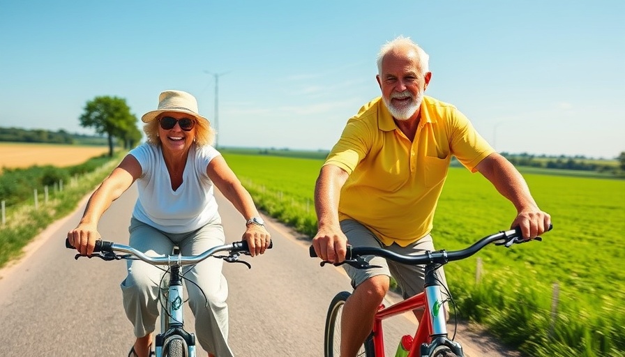 Older adults biking outdoors as part of behavioral activation.