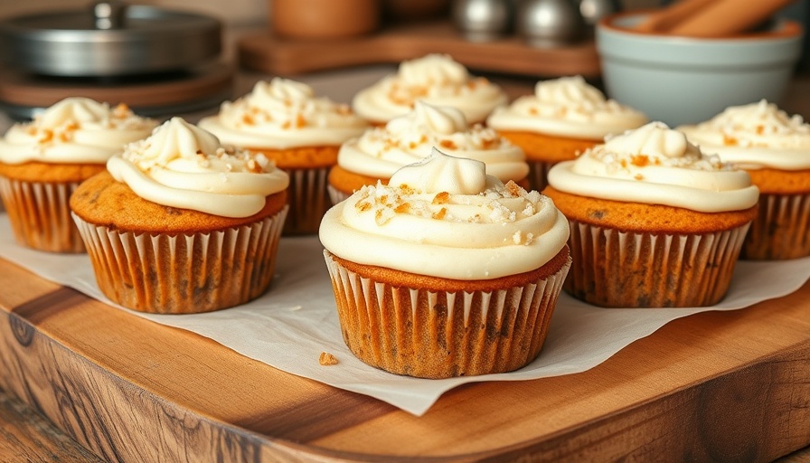 Healthy carrot cake muffins with frosting and coconut topping