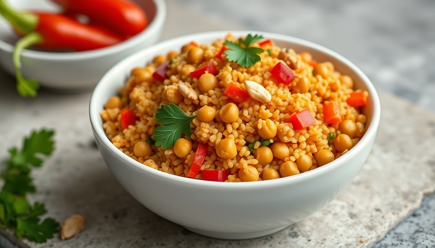Vibrant curried chickpea couscous salad with colorful ingredients