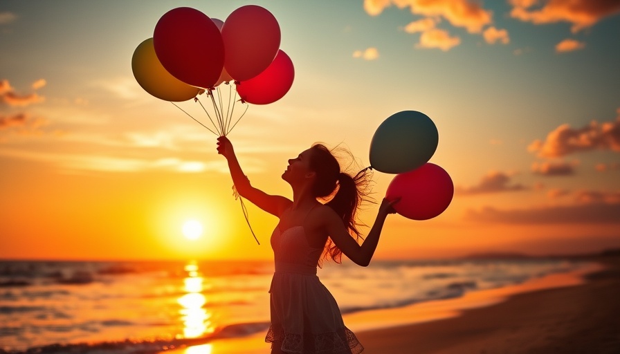 Woman holding balloons at sunset, symbolizing new beginnings after autism diagnosis.
