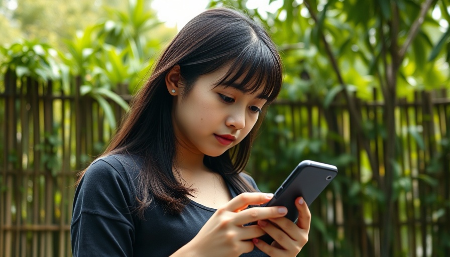 Young woman on phone outdoors, highlighting CAMHS TikTok mental health awareness.