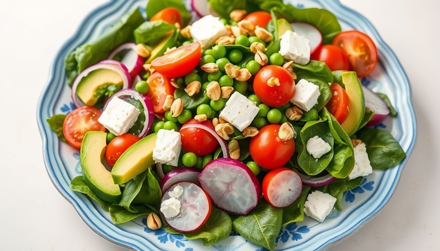 Everything Spring Green Salad with basil lemon vinaigrette on a vintage platter.
