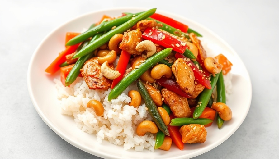 Delicious sesame chicken green bean stir fry with rice