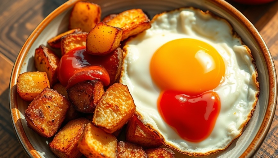 Crispy roasted breakfast potatoes with sunny-side-up egg.