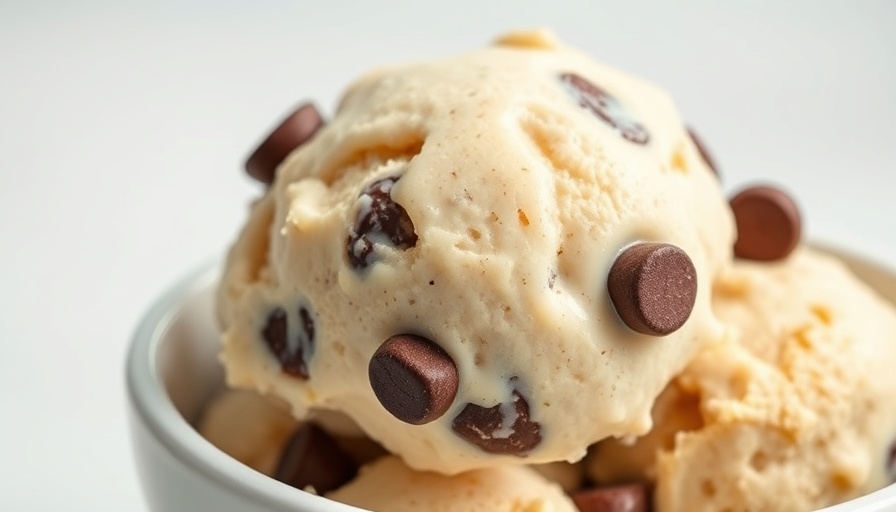 Creamy cookie dough protein ice cream with chocolate chips in a bowl.