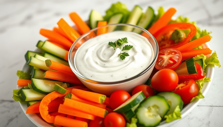 Greek yogurt ranch dressing with fresh veggies arrangement
