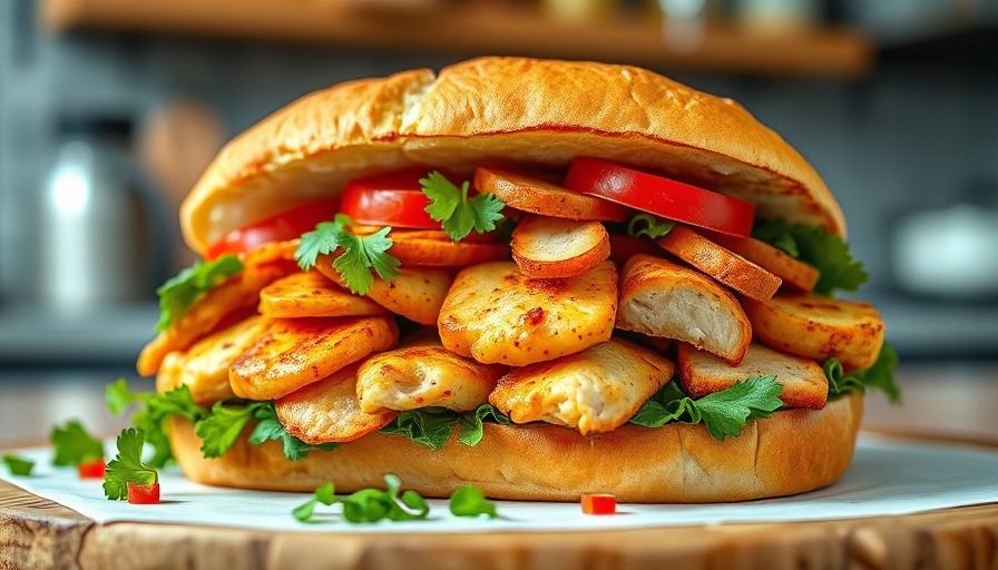 Seasonal recipes to cook in May: gourmet chicken sandwich with fresh toppings.