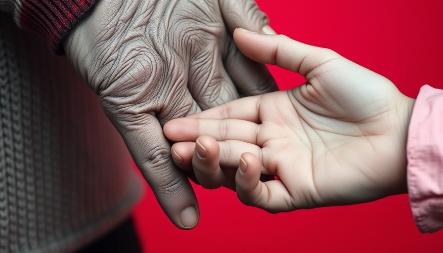 Elderly and young hands touching, symbolizing connection