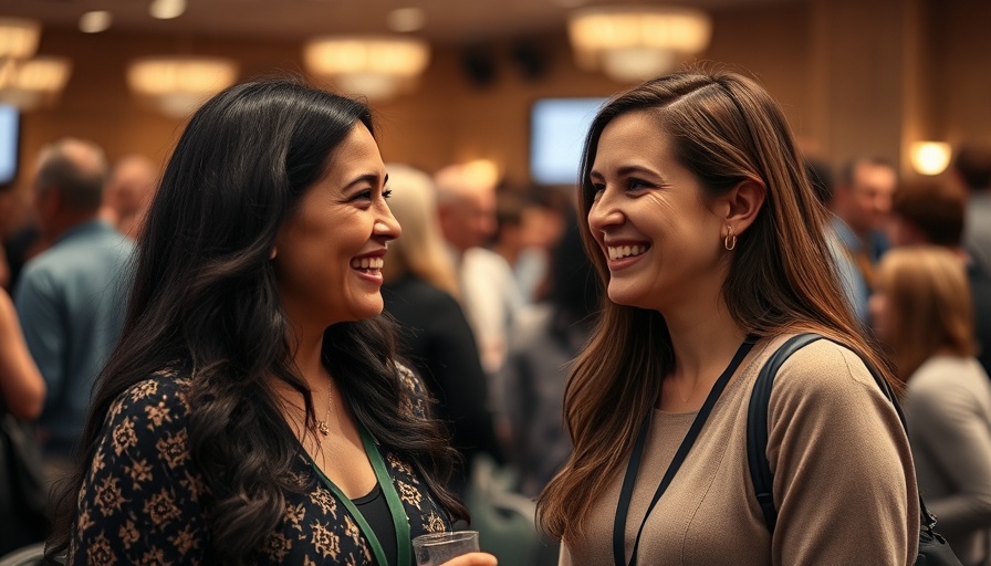 Women at an event smiling warmly, candid interaction