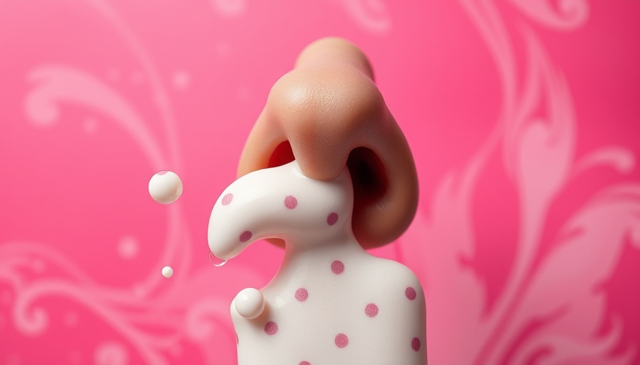 Abstract art of nose with polka dot liquid flow; runny nose causes concept.