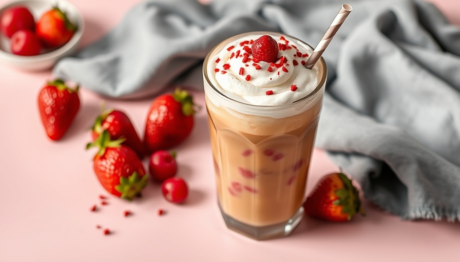 Iced Berry Chantilly Latte recipe with whipped cream and berry sprinkles.